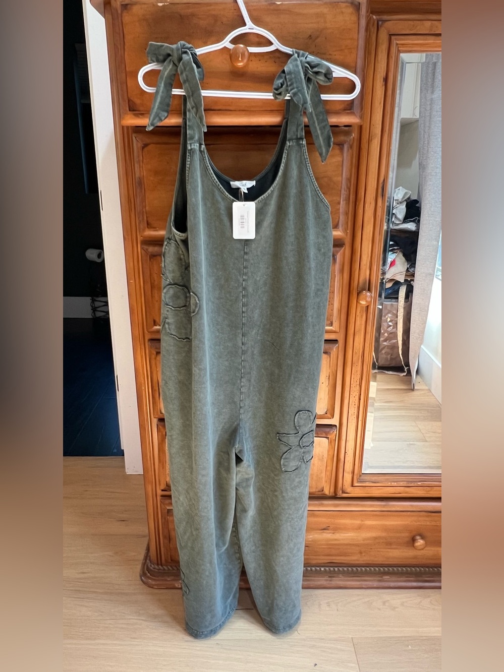 Olive Tie-Shoulder Cotton Blend Jumpsuit